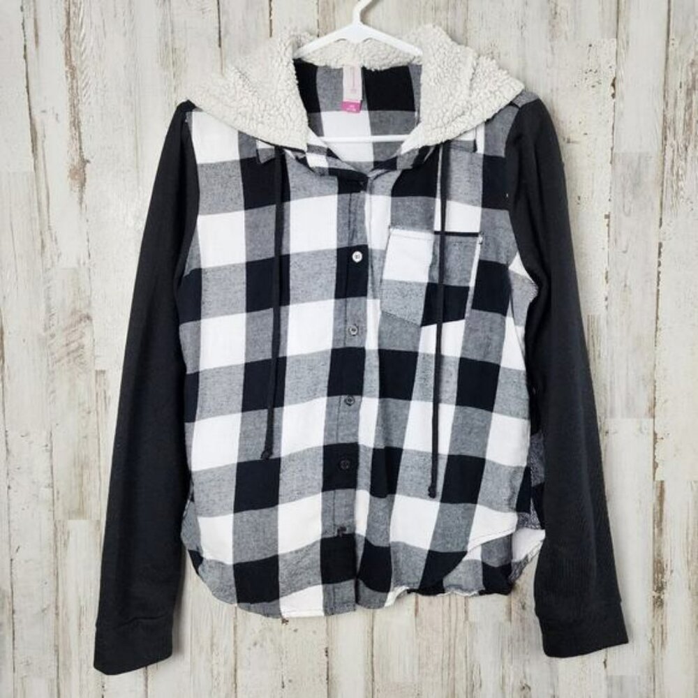 No Boundaries Button Down Flannel Hoodie Size Large 11-13